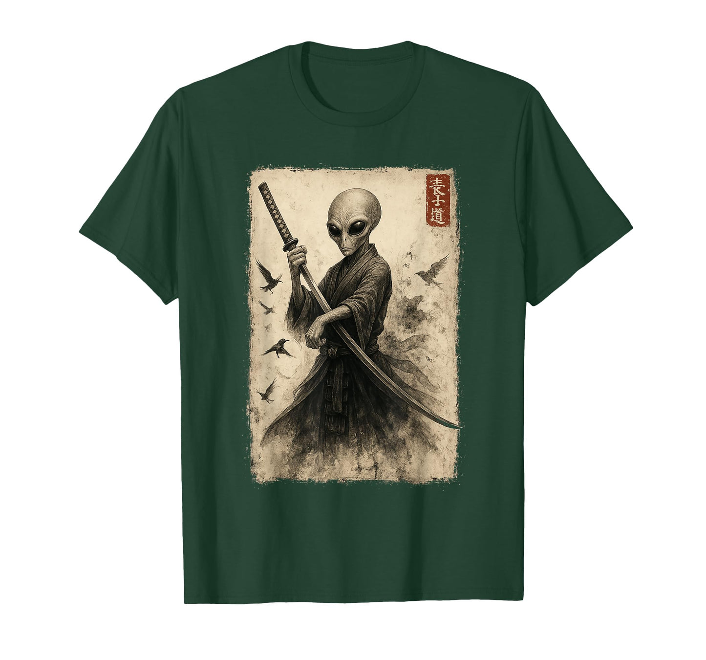 Samurai Ninja Alien Japanese Art Anime Ukiyo-e Graphic T-Shirt