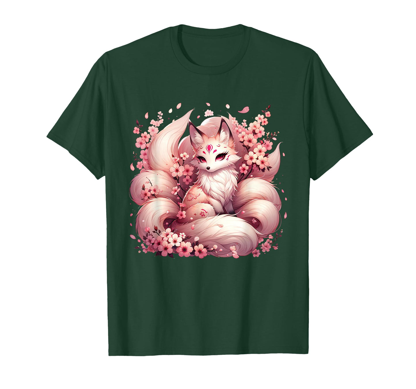 Anime Kawaii Kitsune Fox Japanese Nine Tailed Magical Sakura T-Shirt