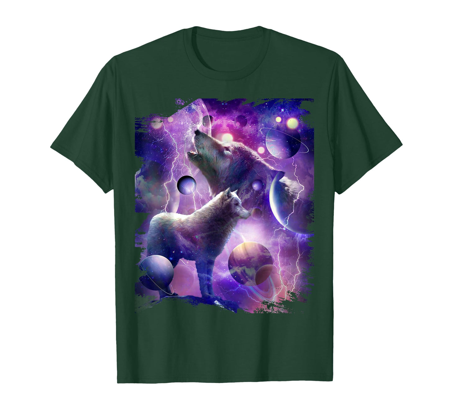 Cosmic Wolf Howling At Moon In Space T-Shirt