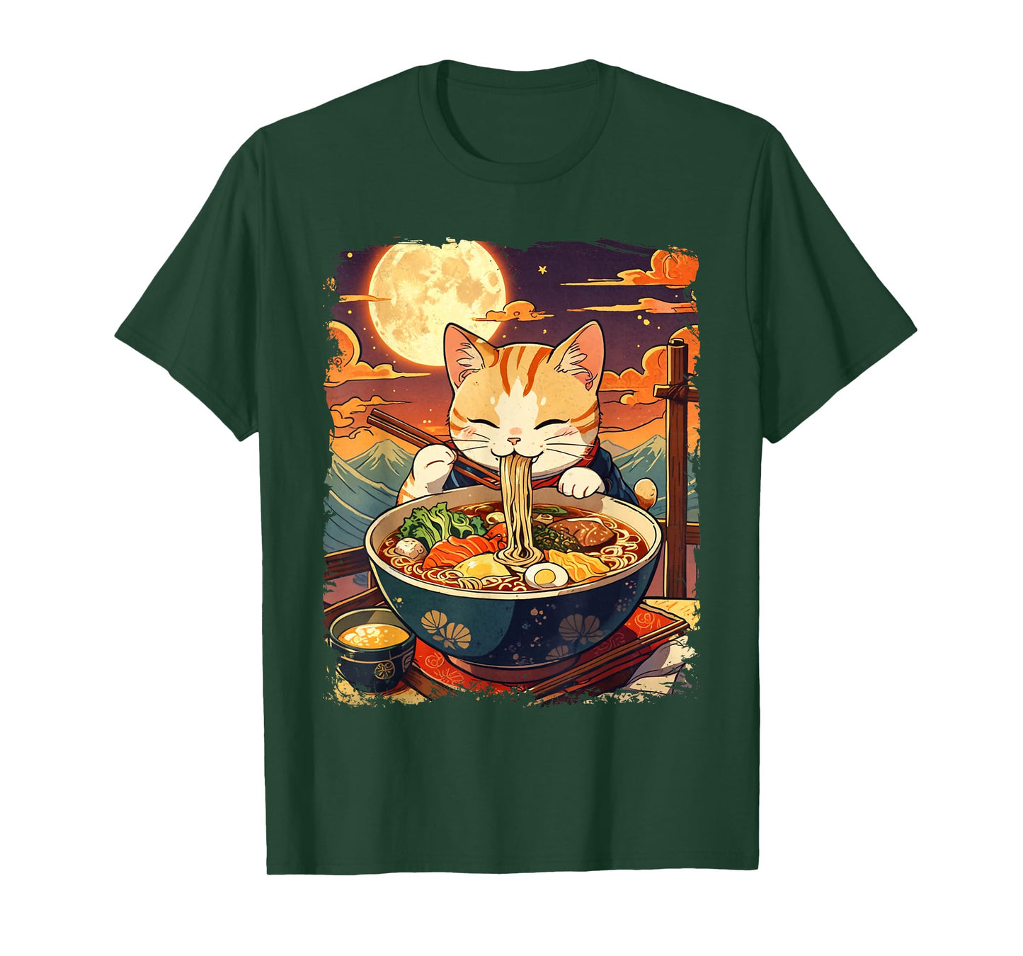 Cat Ramen Japanese Funny Graphic Kawaii Cat Anime Ukiyo-e T-Shirt