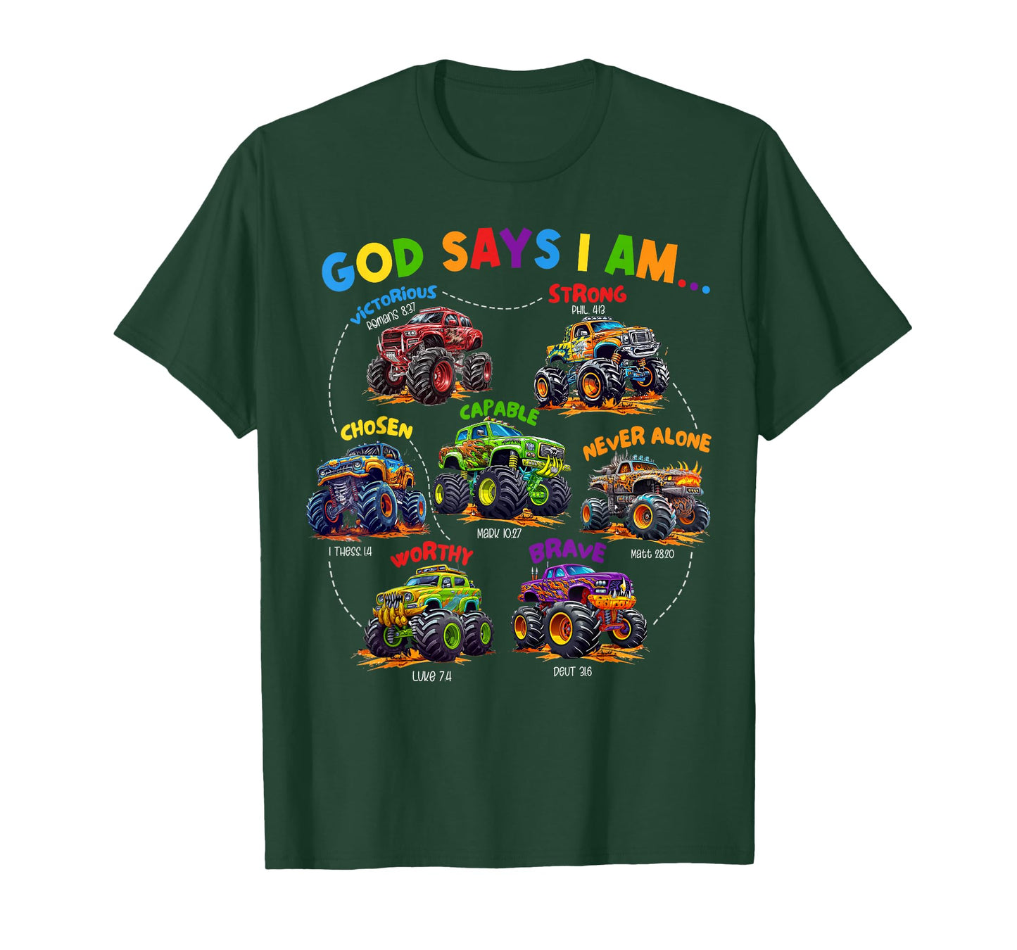 God Says I Am Monster Truck Bible Verse Religious Christian T-Shirt
