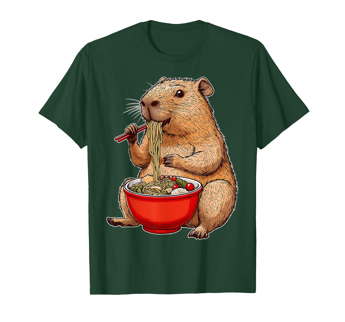 Capybara Capibara Ramen Japanese Noodles T-Shirt - Unisex-Adult, Black, Small, Short Sleeve, T-Shirt, Cartoon People Graphic, Gift Ideas