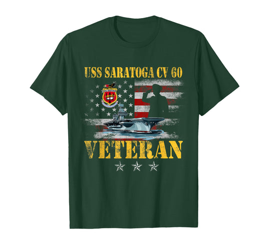 USS Saratoga CV-60 Aircraft Carrier Veteran US Flag Vintage T-Shirt