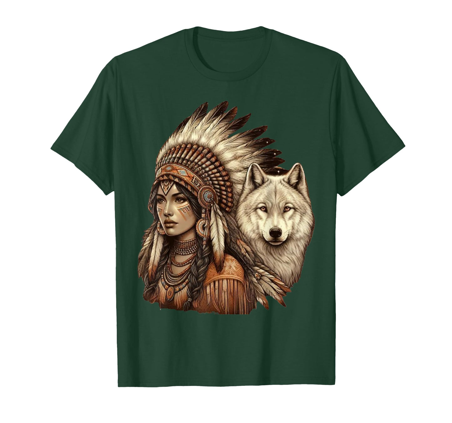 indian native american woman with white wolf vintage T-Shirt