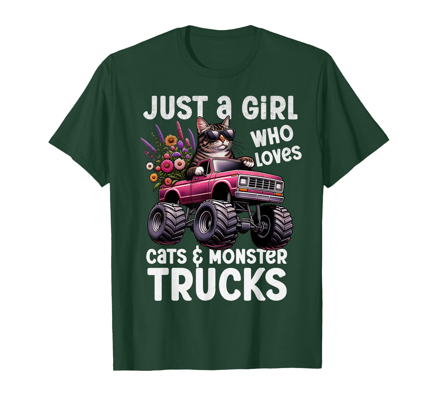 Just A Girl Who Loves Cat And Monster Trucks Party Show Cute T-Shirt