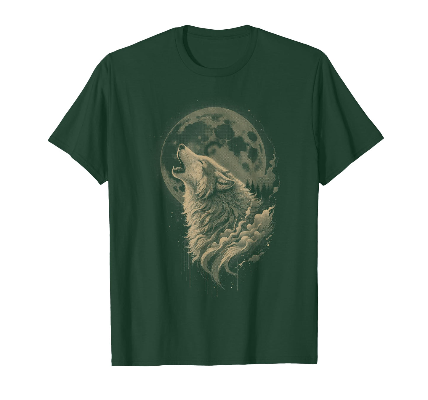Wolf Forest Moon Vintage Cosmic Howling Wolf Lover Graphic T-Shirt
