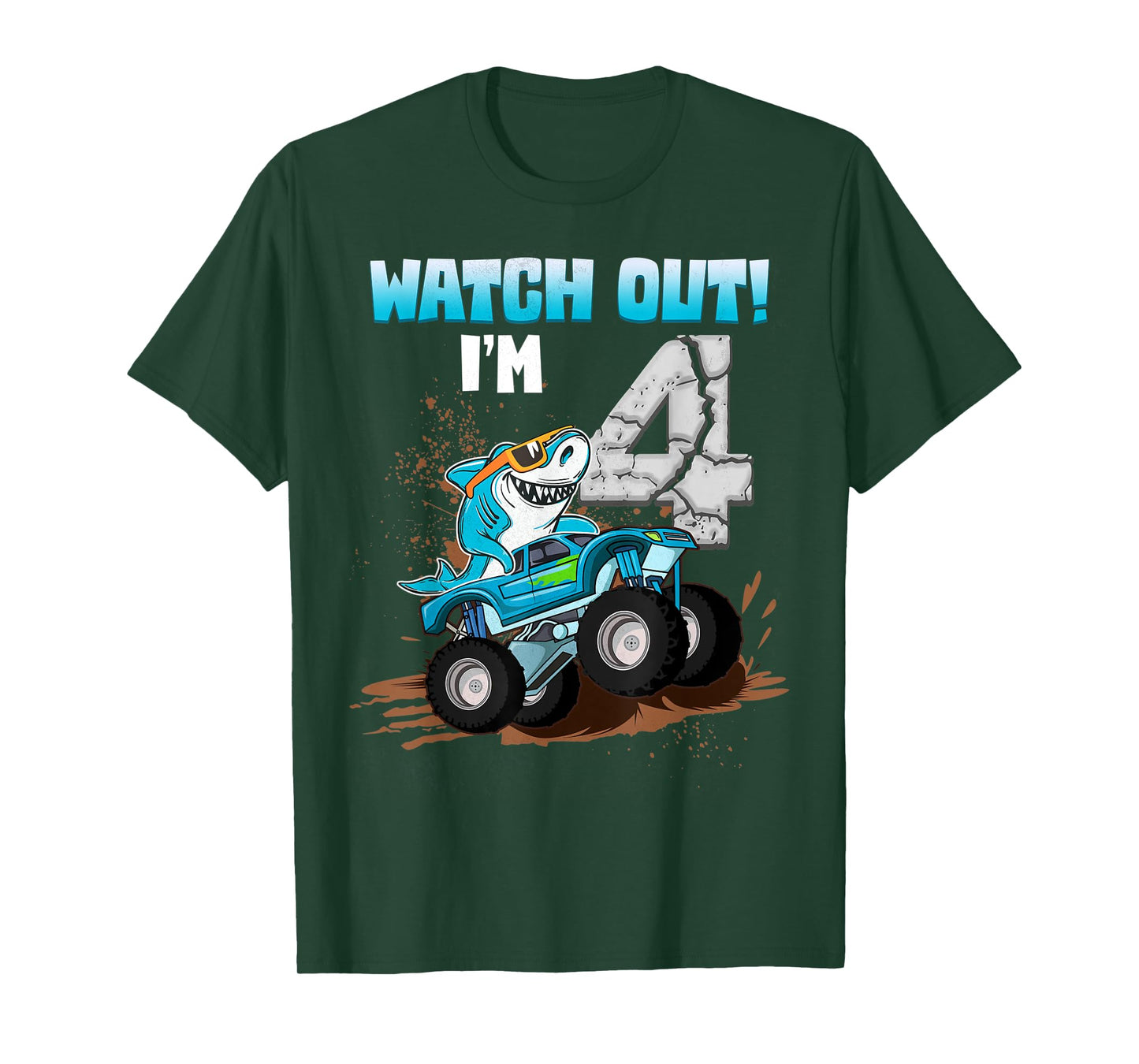 4 Years Old 4th Birthday Shark Boy Girl Monster Truck Gamer T-Shirt