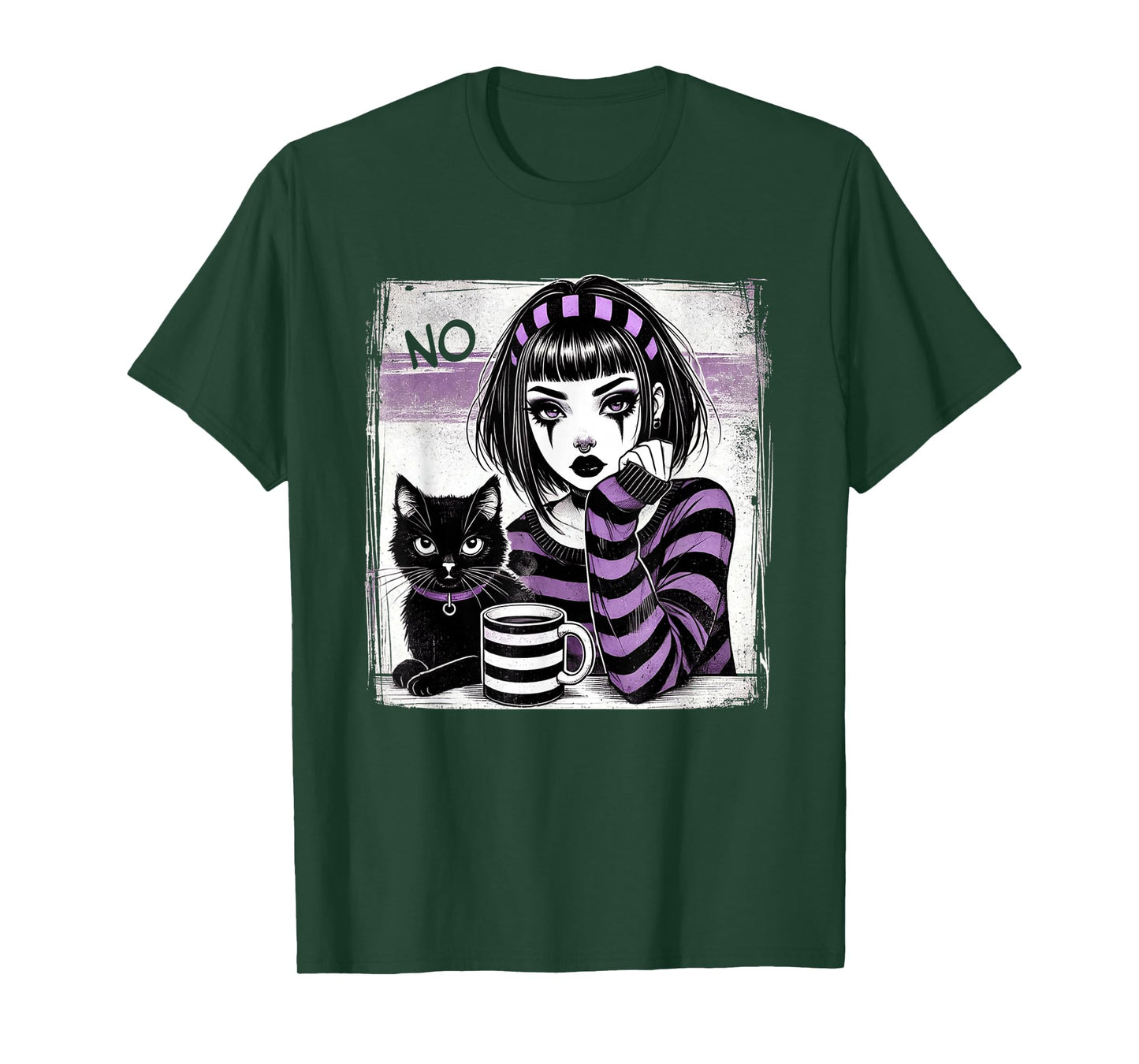 Punk Goth Girl with Coffee Punk Cat Girls T-Shirt