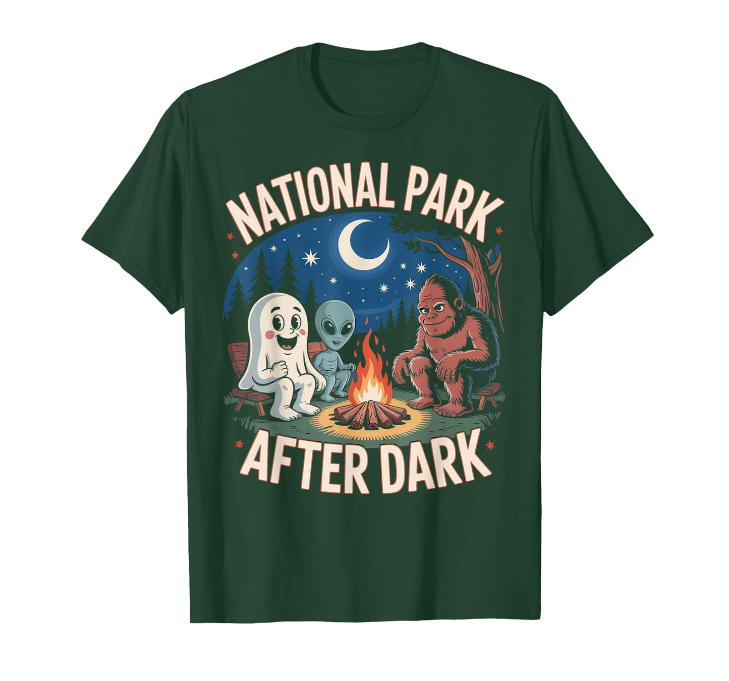 National Park After Dark Camping Alien Bigfoot Ghost T-Shirt