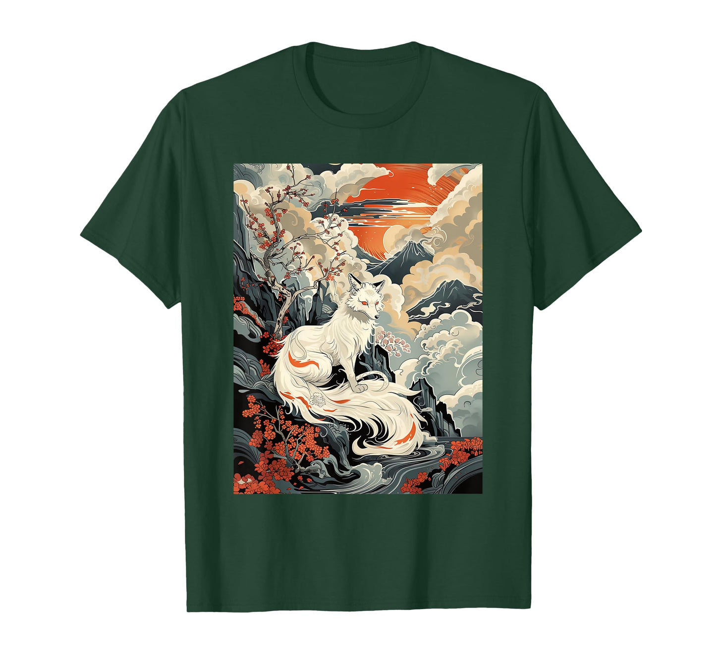 Vintage Japanese Woodblock Art Of Nine Tails Fox Kitsune Art T-Shirt
