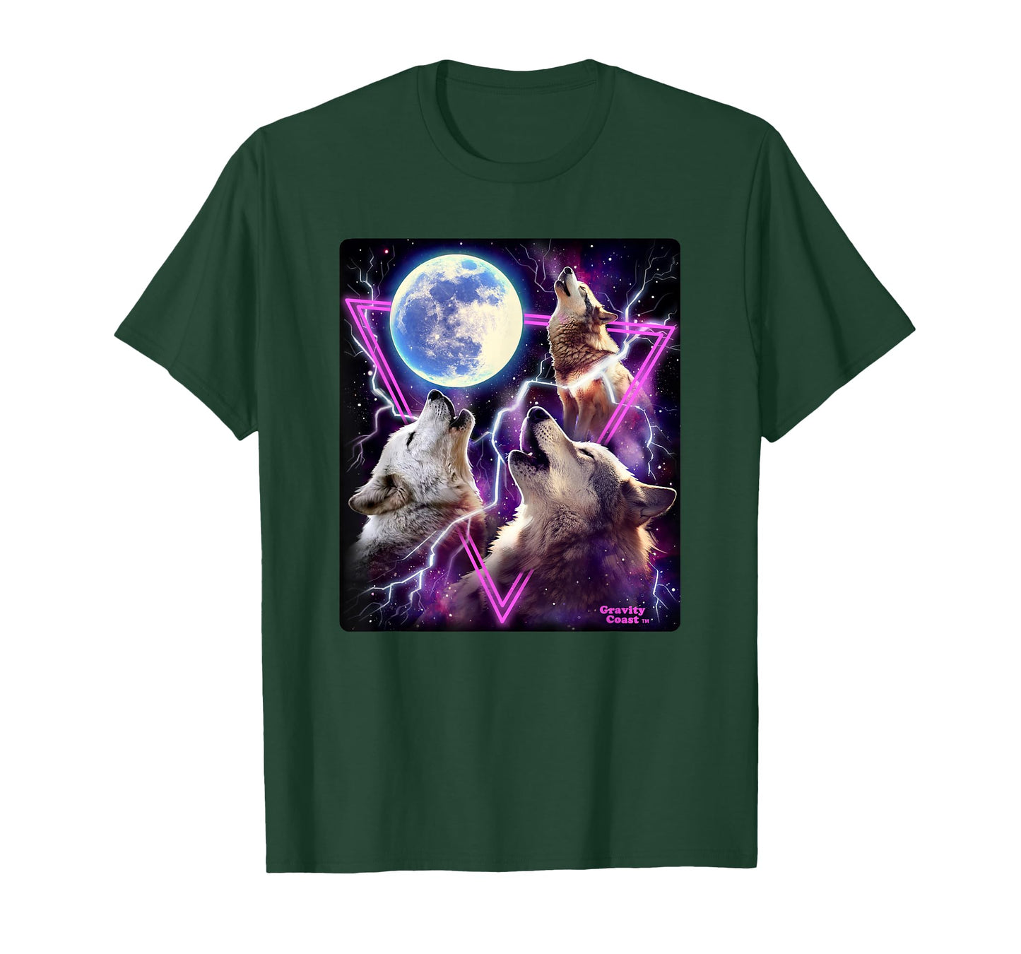 Epic Three Wolves Howling at the Moon 80's Poster style Wolf T-Shirt