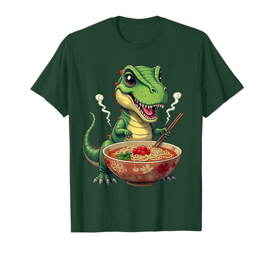 Dinosaur Eating Ramen Noodles – Cute T-Rex Foodie Anime Art T-Shirt