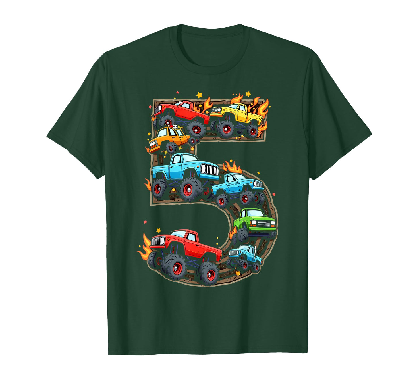 5 Year Old Monster Truck Boy Toddler 5th Birthday Party T-Shirt
