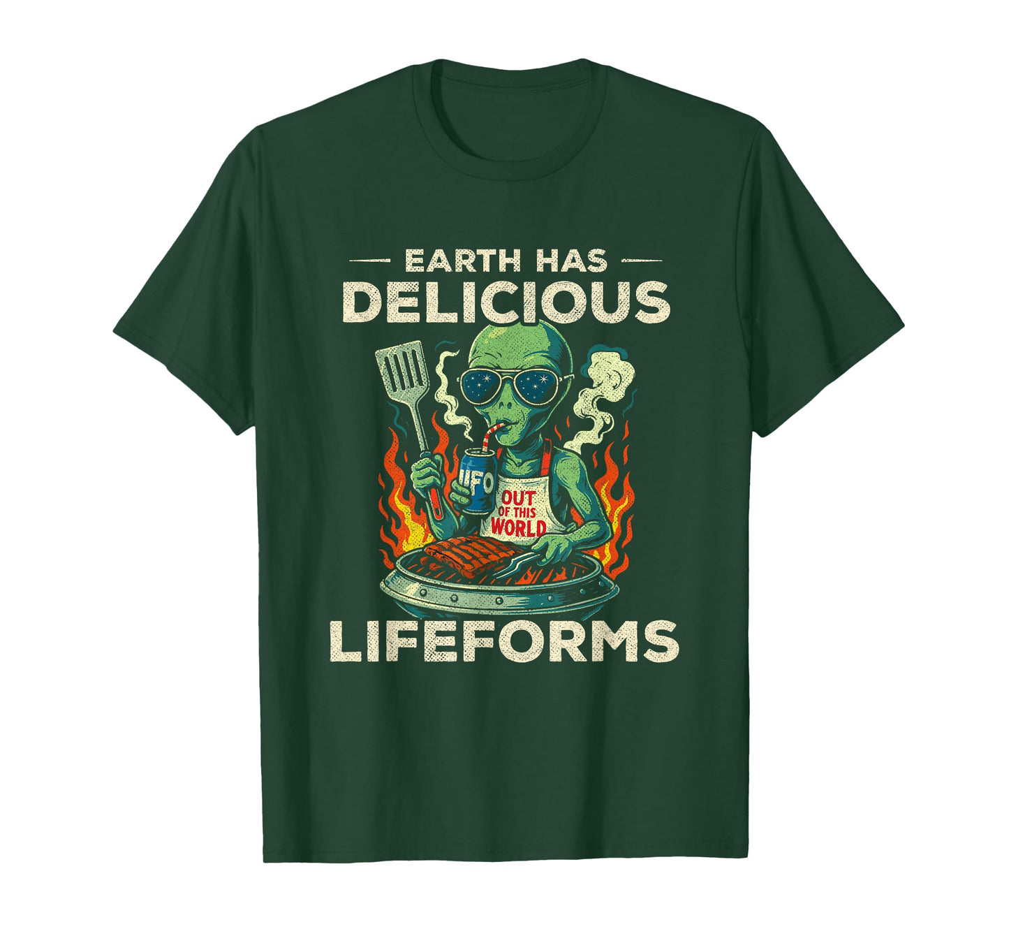 UFO Alien Spaceship - BBQ Earth Lifeforms - Funny Grilling T-Shirt