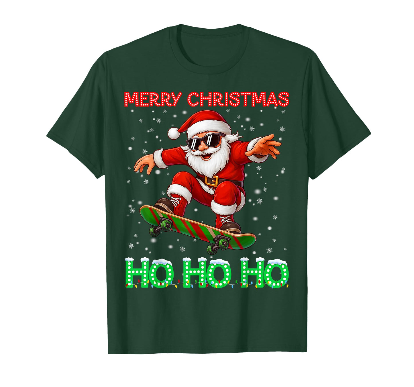 Merry Christmas Light Ho Ho Santa Skateboard Boy Kid Toddler T-Shirt