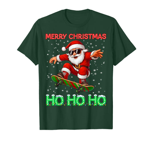 Merry Christmas Light Ho Ho Santa Skateboard Boy Kid Toddler T-Shirt