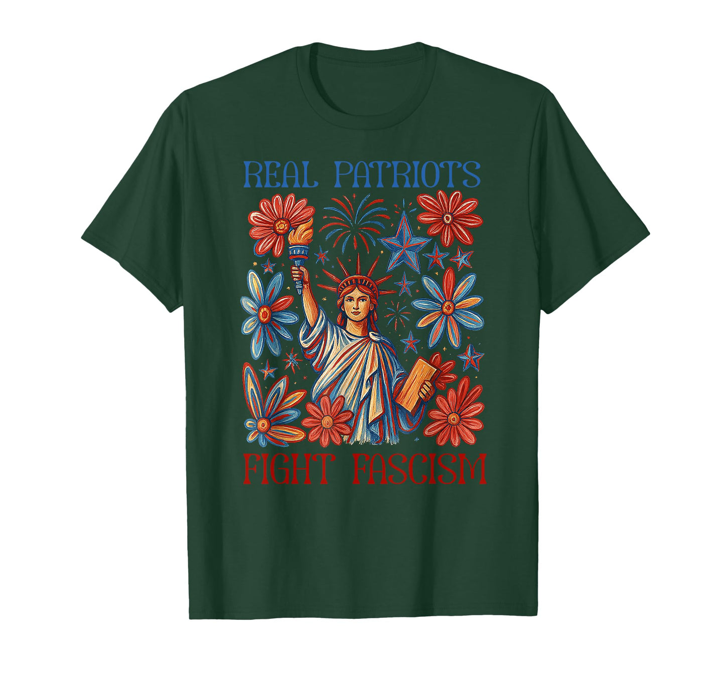 Real Patriots Fight Fascism Funny Flowers Women No Kings In T-Shirt