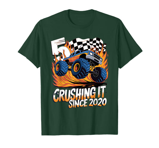 Crushing It Since 2020 5th Birthday Kids Monster Truck T-Shirt