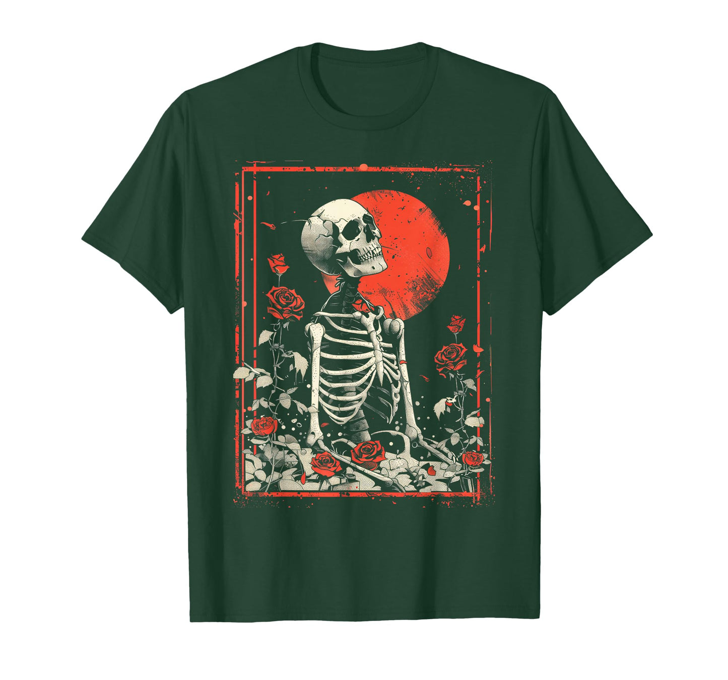 Anime Japanese Goth Cyberpunk City Skeleton Roses Flower T-Shirt