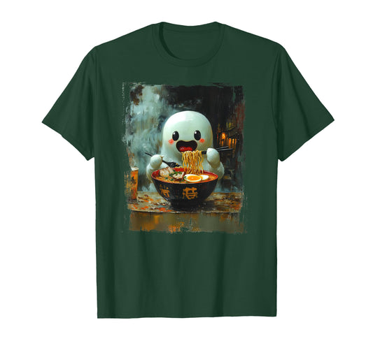 Spooky Cute Ghost Eating Ramen Halloween Japanese Noodles T-Shirt