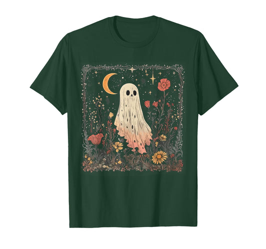 Halloween Cottagecore Ghost Spooky Aesthetic Wildflower Moon T-Shirt