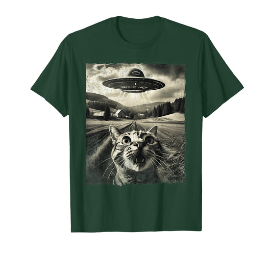 Cat Selfie With UFO Alien Funny Cat Gifts Men Women Kid Boys T-Shirt