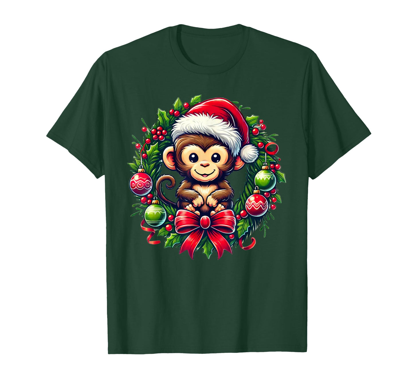 Monkey Santa Hat Christmas Xmas T-Shirt