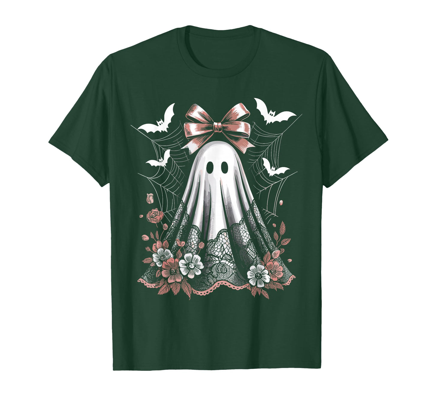 Lace Ghost Coquette Bow Vintage Women Girls Halloween Girly T-Shirt