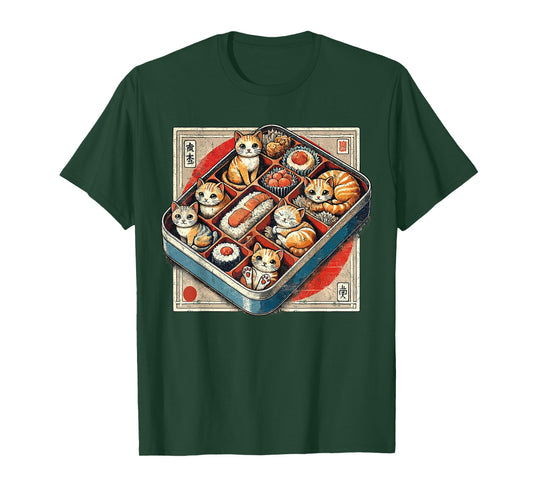 Bento Box Chibi Cats Japanese Funny Graphic Kawaii Cat Anime T-Shirt