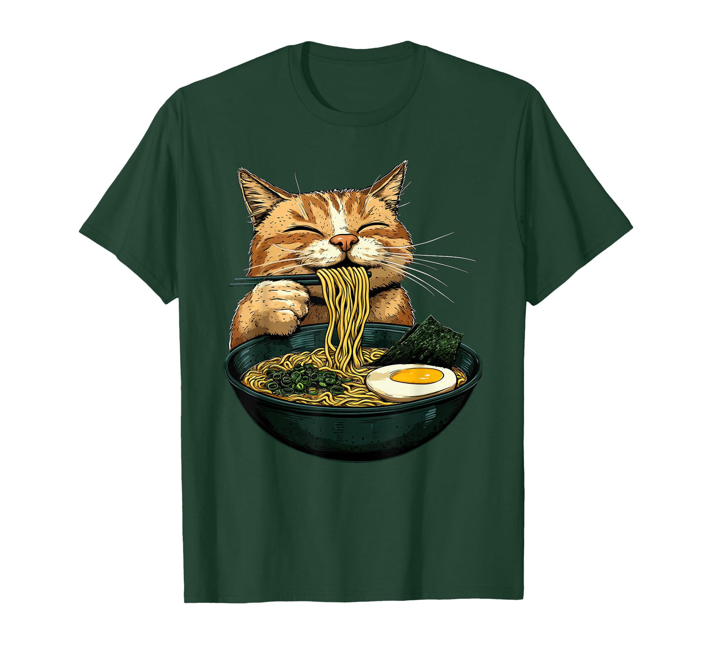 Funny Cat Eating Ramen Japanese Graphic Tee Anime Kawaii Cat T-Shirt