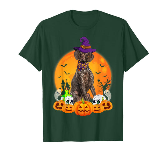 Pumpkin Skull Witch German Shorthaired Pointer Dog Halloween T-Shirt
