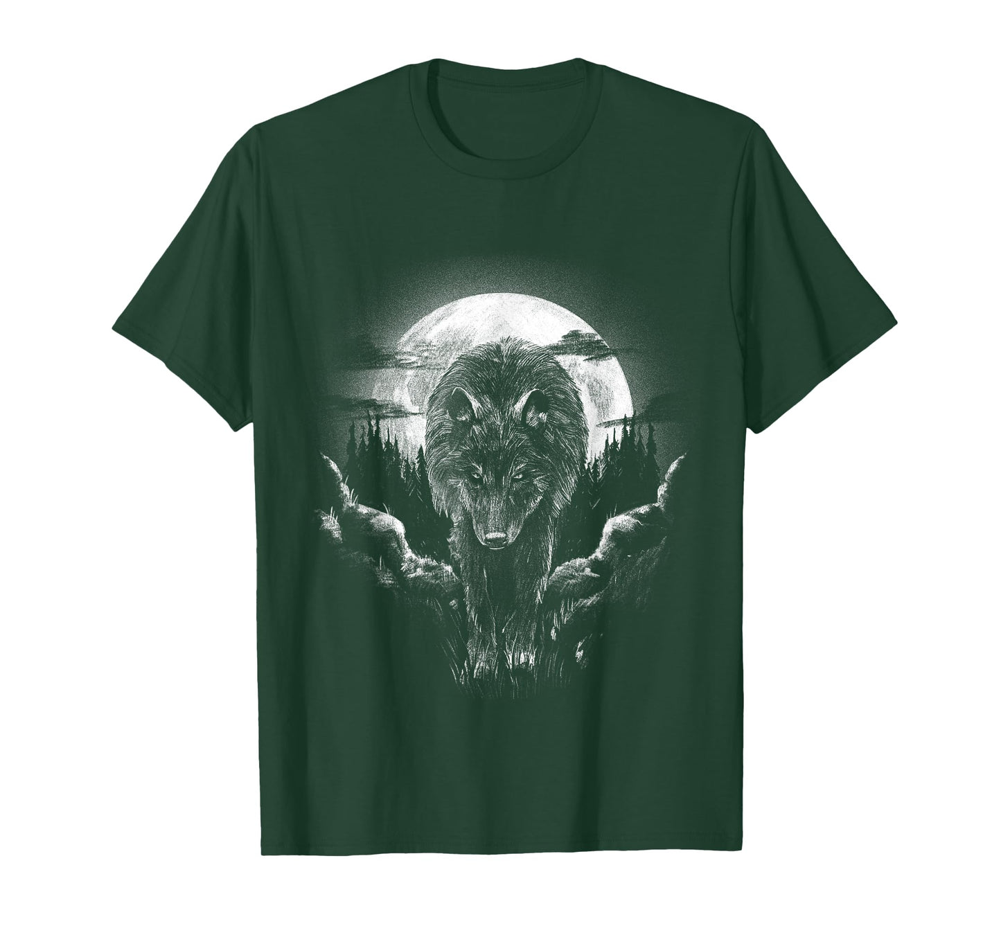 Wolf Animal Moon Drawing Animal Motif Wolf T-Shirt