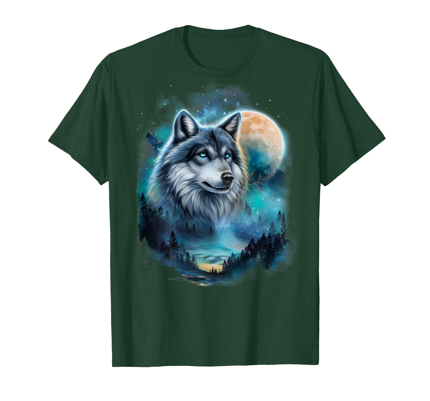 Majestic Wolf Under Moonlit Forest Sky T-Shirt