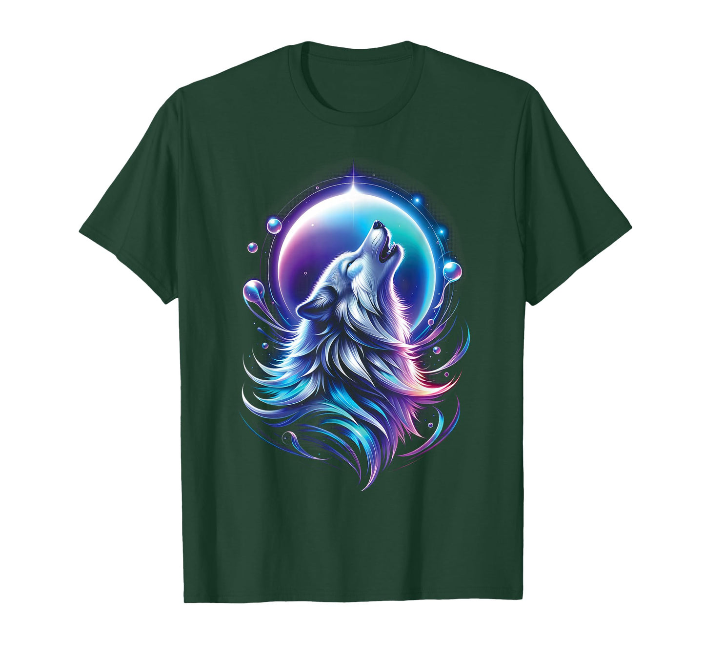 Wolf Forest Moon Vintage Cosmic Howling Wolf Lover Graphic T-Shirt