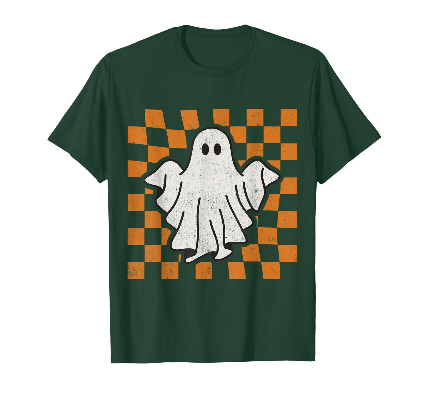 Retro Vintage Checkered Ghost Trendy Funny Halloween T-Shirt