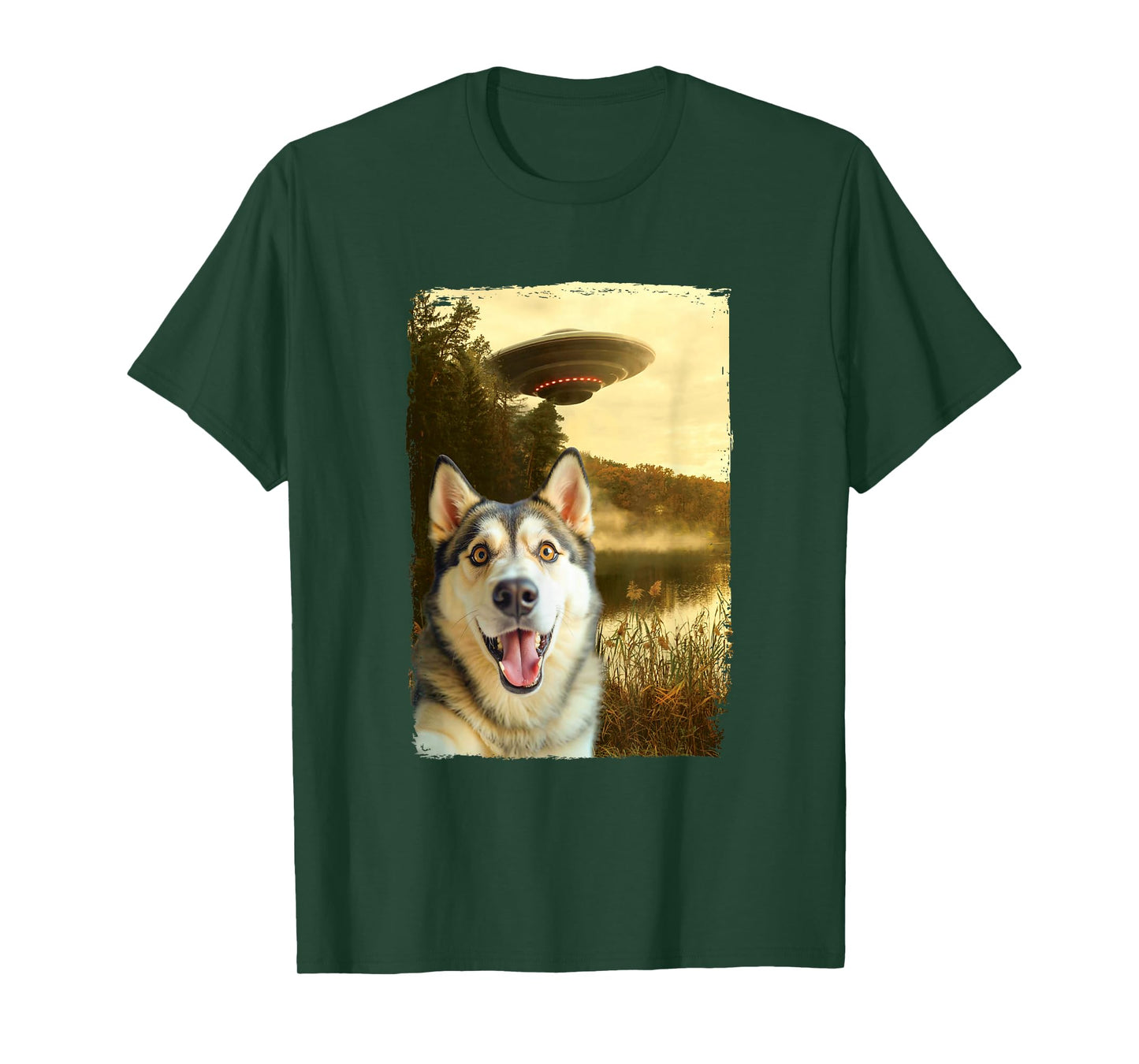 Funny Husky UFO Encounter Hilarious Husky Dog Selfie Aliens T-Shirt