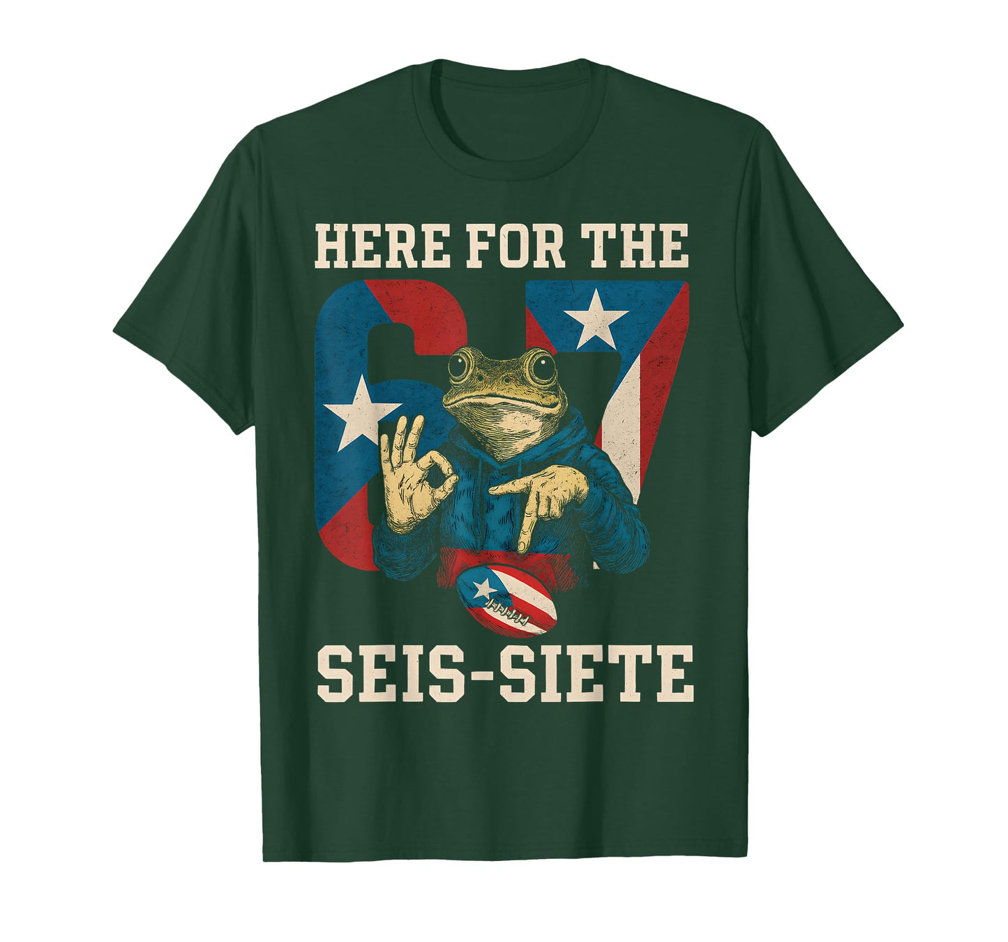 Here for The SEIS-Siete Football Game Day Puerto Rican Flag T-Shirt
