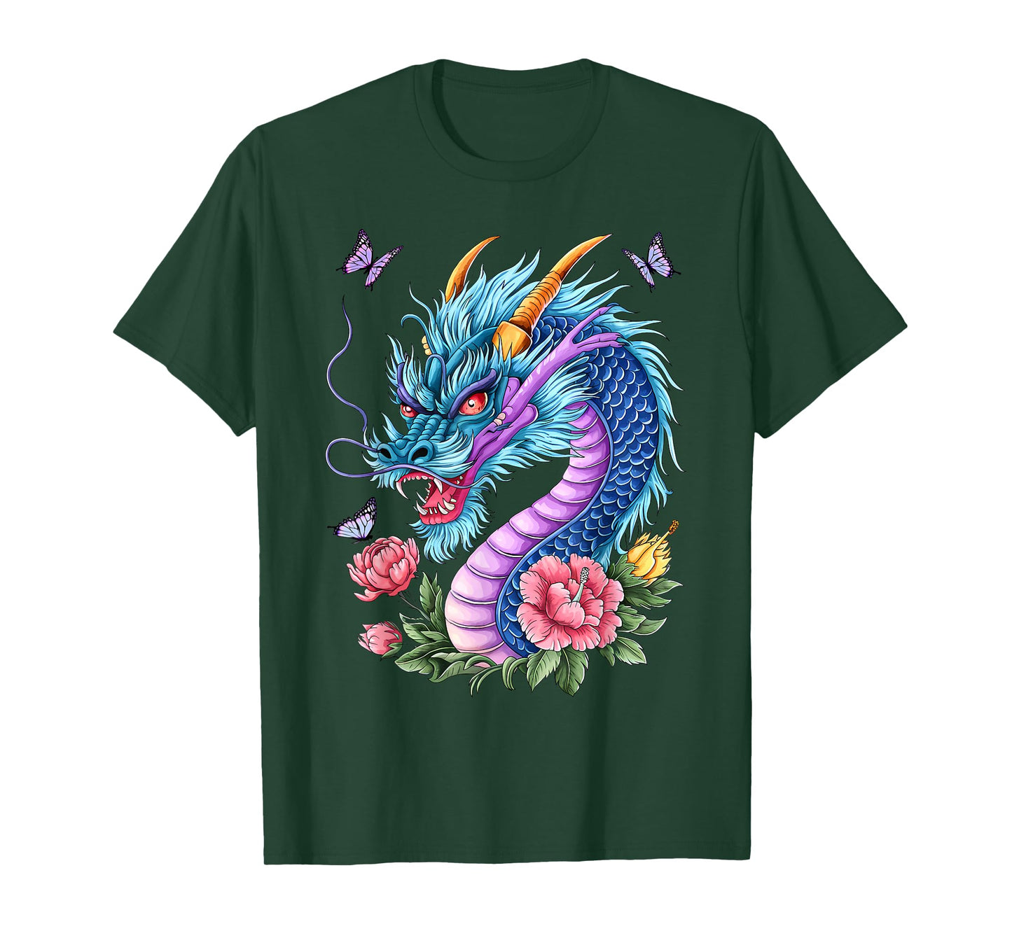 Watercolor Dragon Flowers Beautiful Art Colorful Graphic T-Shirt