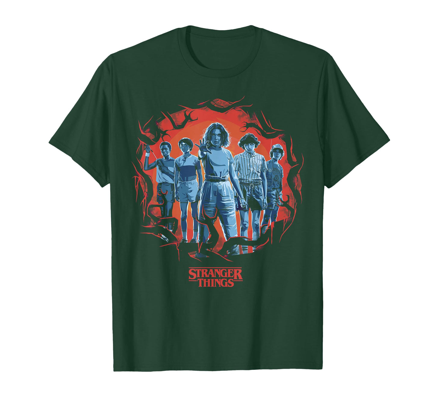 Stranger Things Group Shot Demogorgon Framed Short Sleeve T-Shirt