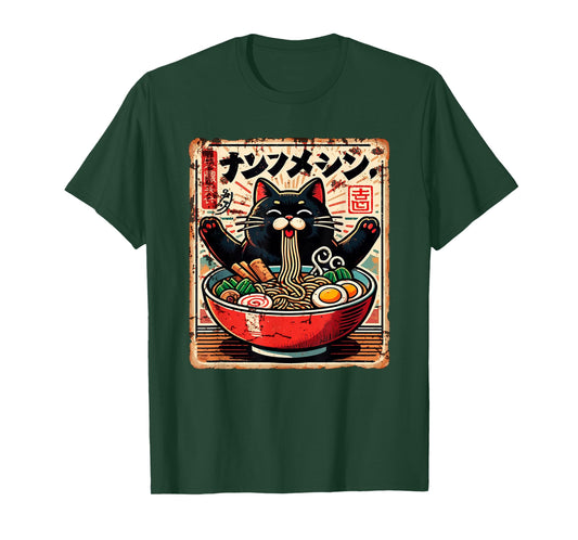 Anime Ramen Cat Japanese Kawaii Cat Eating Ramen Tee T-Shirt