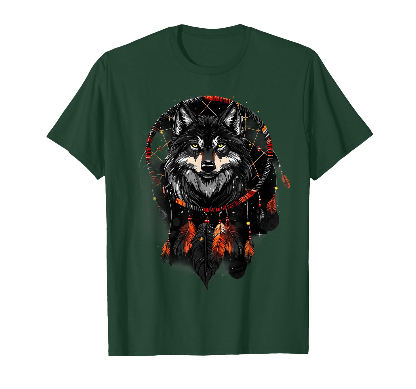 Wolf Native American Feather Headdress Dreamcatcher T-Shirt
