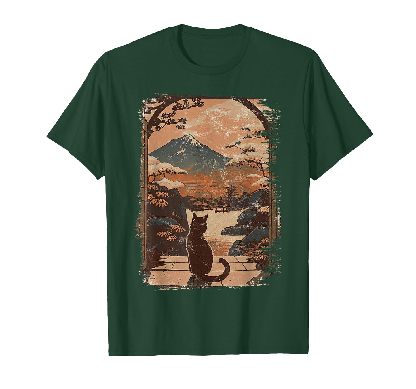 Japanese Cat with Landscape and Mountain T-Shirt