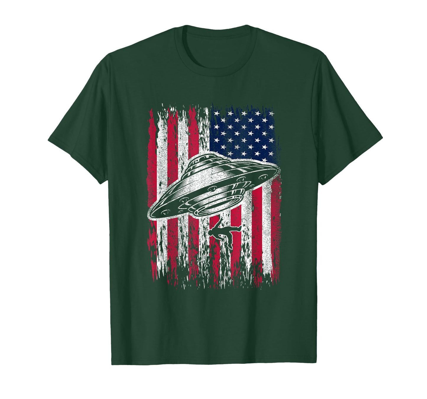 UFO Alien Abduction 4th Of July Gift USA Flag Alien T-Shirt