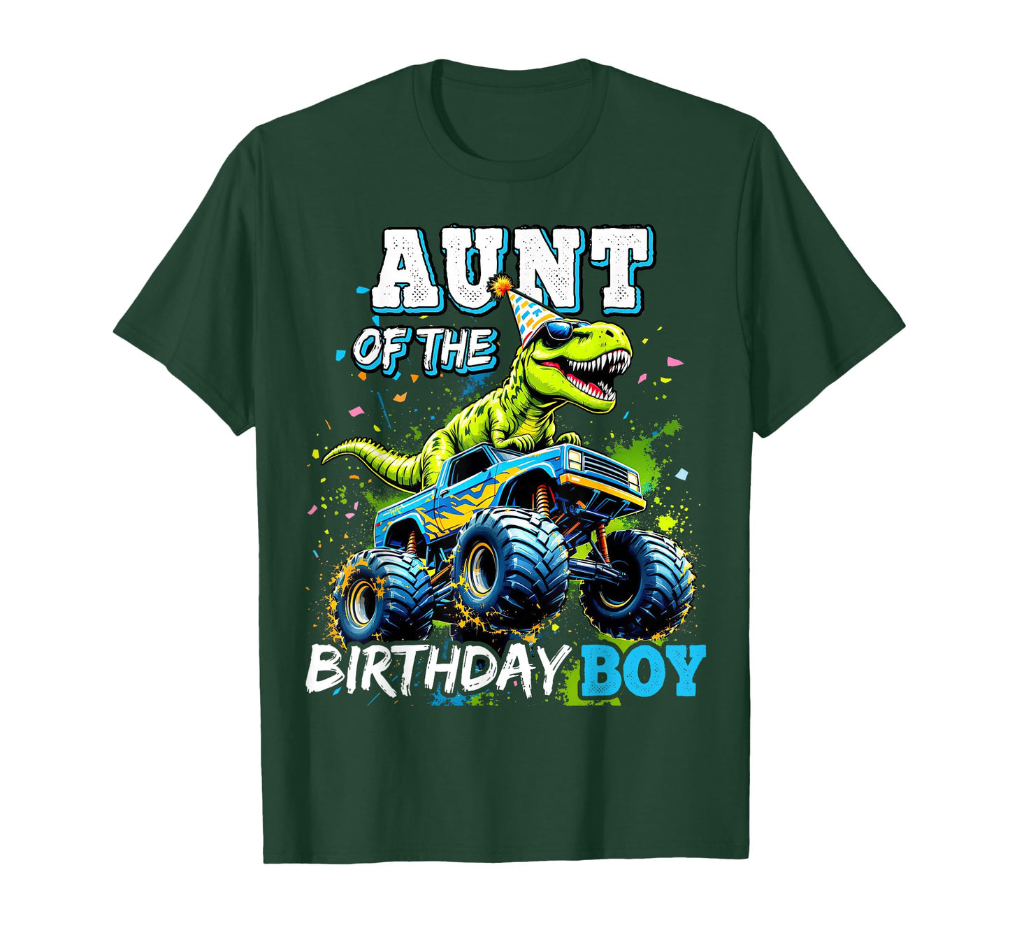Aunt of the Birthday Boy Monster Truck Dinosaur Party T Rex T-Shirt