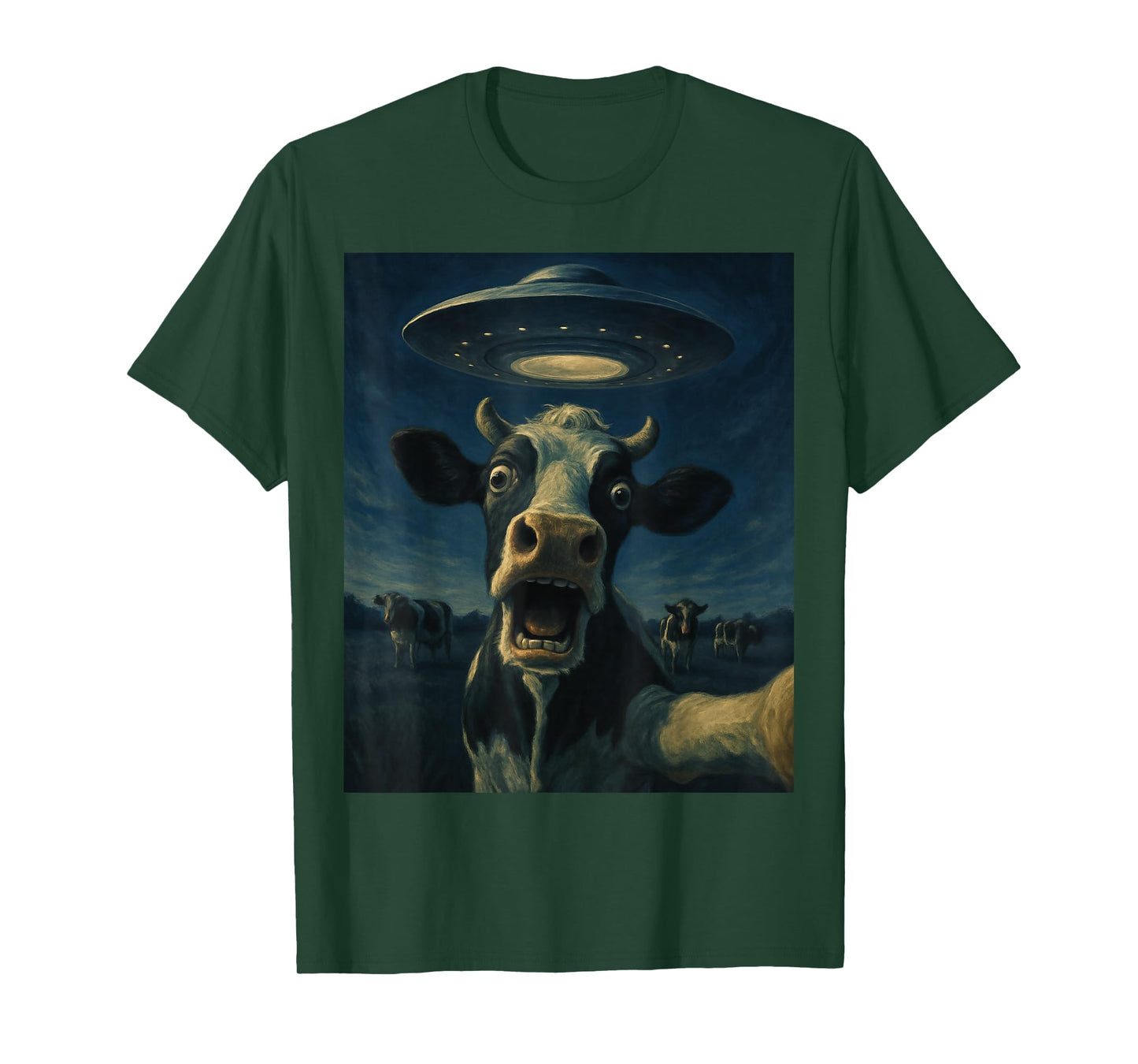 Funny Cow Selfie With Alien UFO Funny Cow For Men Women Kid T-Shirt