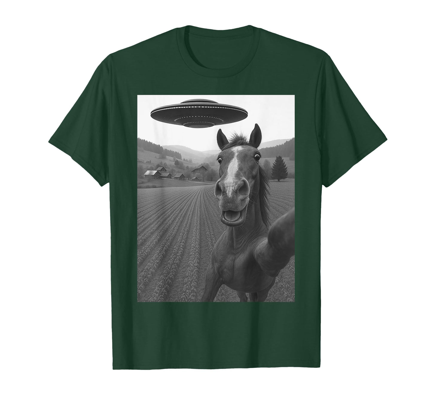 Horse Selfie with Alien UFO Funny Gifts for Men Women Kid T-Shirt