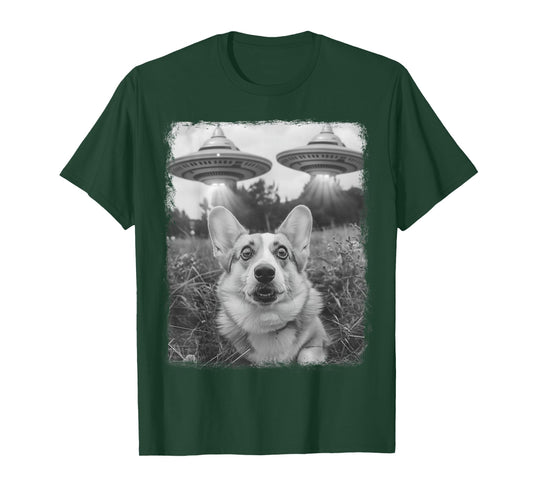 Corgi Dog UFO Alien Extraterrestrial Selfie T-Shirt