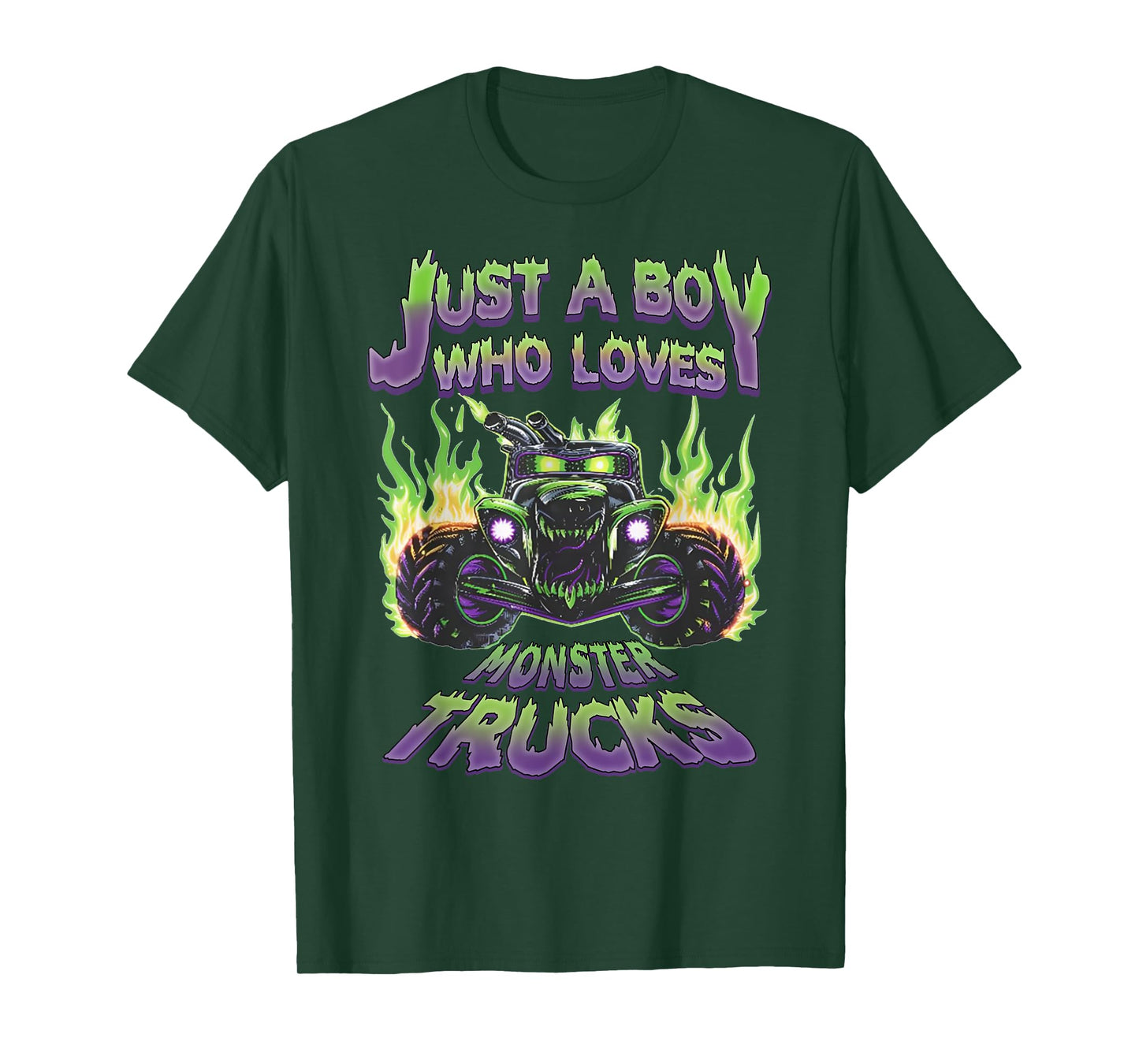 Just A Boy Who Loves Monster Trucks Funny Truck Toddler Kids T-Shirt