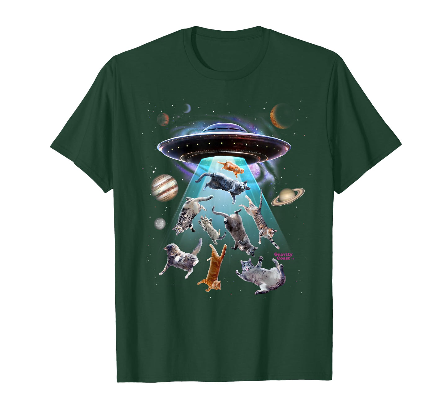Aliens Abducting Cats Cat Kittens UFO Saucer Cat Lover Gifts T-Shirt