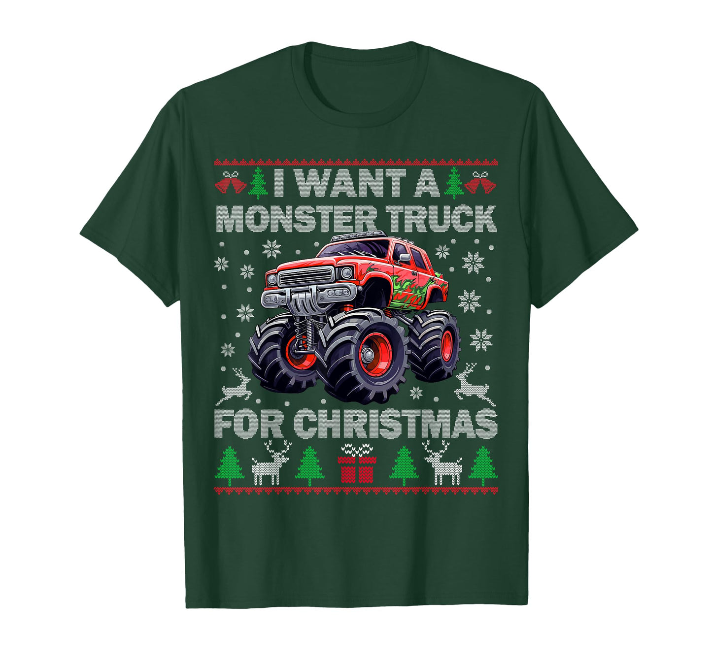 Kids I Want a Monster Truck for Christmas Ugly Sweater Truck T-Shirt